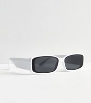 New Look White Narrow Rectangle Frame Sunglasses